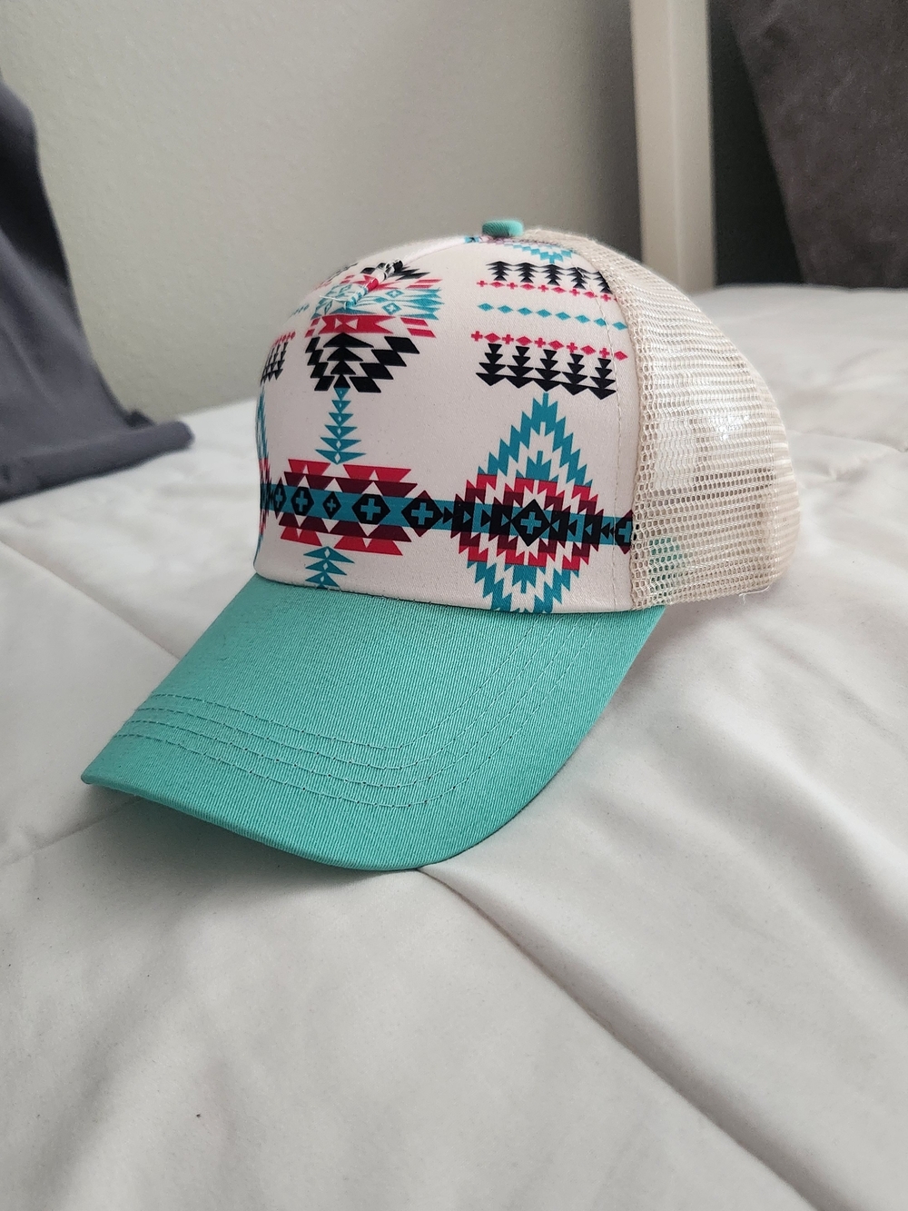 Turquoise & Aztec Print Mesh Trucker Hat